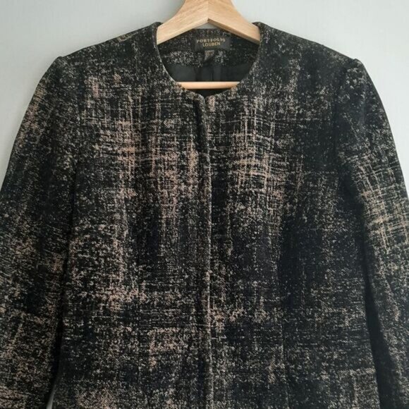 PORTFOLIO LOUBEN Wool Blend Tapestry Fabric Textured Full-zip Blazer Jacket Sz 6 - Picture 2 of 14